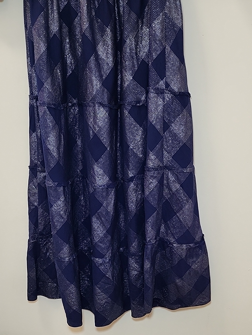 Hill House Home Ellie Nap Dress Navy Blue Ruffle Glitter Silver Check Size Large - Picture 12 of 16